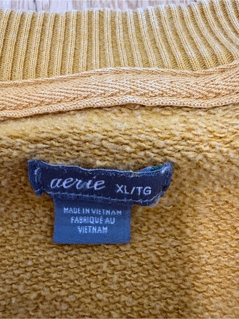 Aerie Oversized Crewneck Sweatshirt XL Distressed Mustard Yellow Side Slit Cozy - Picture 4 of 8